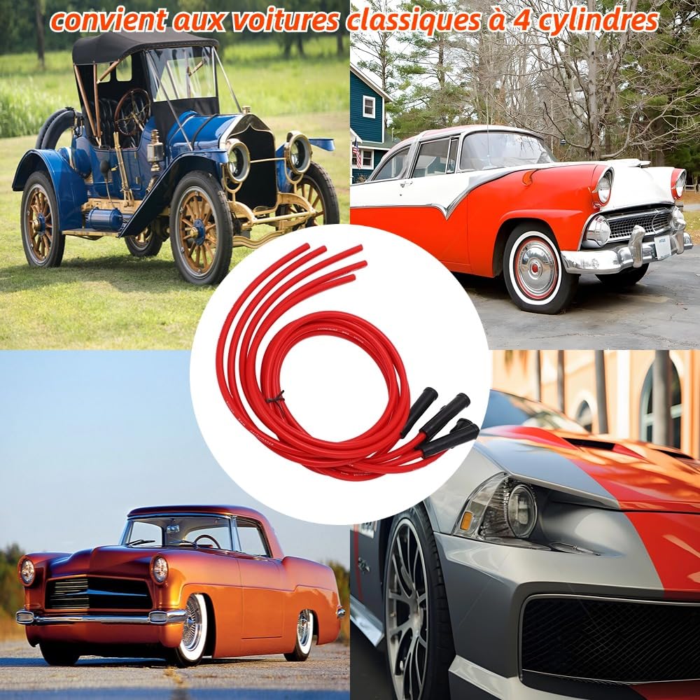 Zestaw Przewodów Zapłonowych świec Zapłonowych, Zestaw Przewodów Zapłonowych Czerwony Wysokowydajny Silikonowy Przewód Zapłonowy 1 M do 4-cylindrowego Samochodu 8 Mm