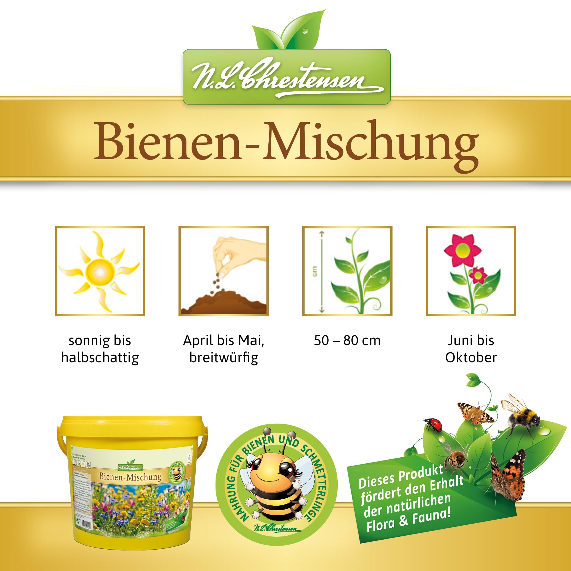 N.L.Chrestensen BIG Eimer Blumen-Saatgut, Samen | Ein Paradies für alle Insekten, Bienenweide, Bienenfreundliche Mischung, Blumensamen, Mehrfarbig