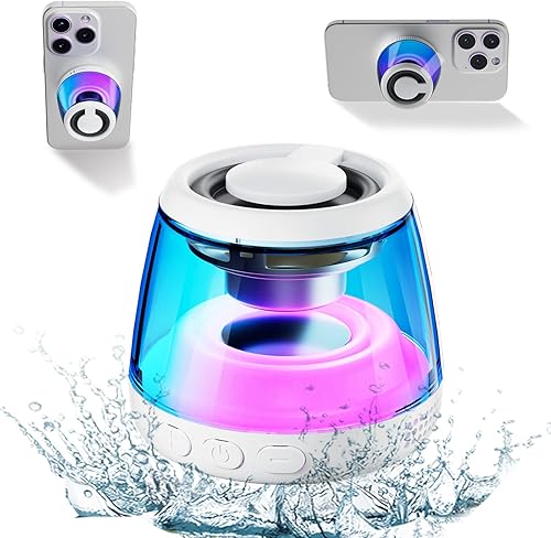 Miniatura 8 de Altavoz Bluetooth magnético, altavoz Bluetooth de inducción inalámbrico, mini soporte portátil para teléfono celular para iPhone, cordón y luz