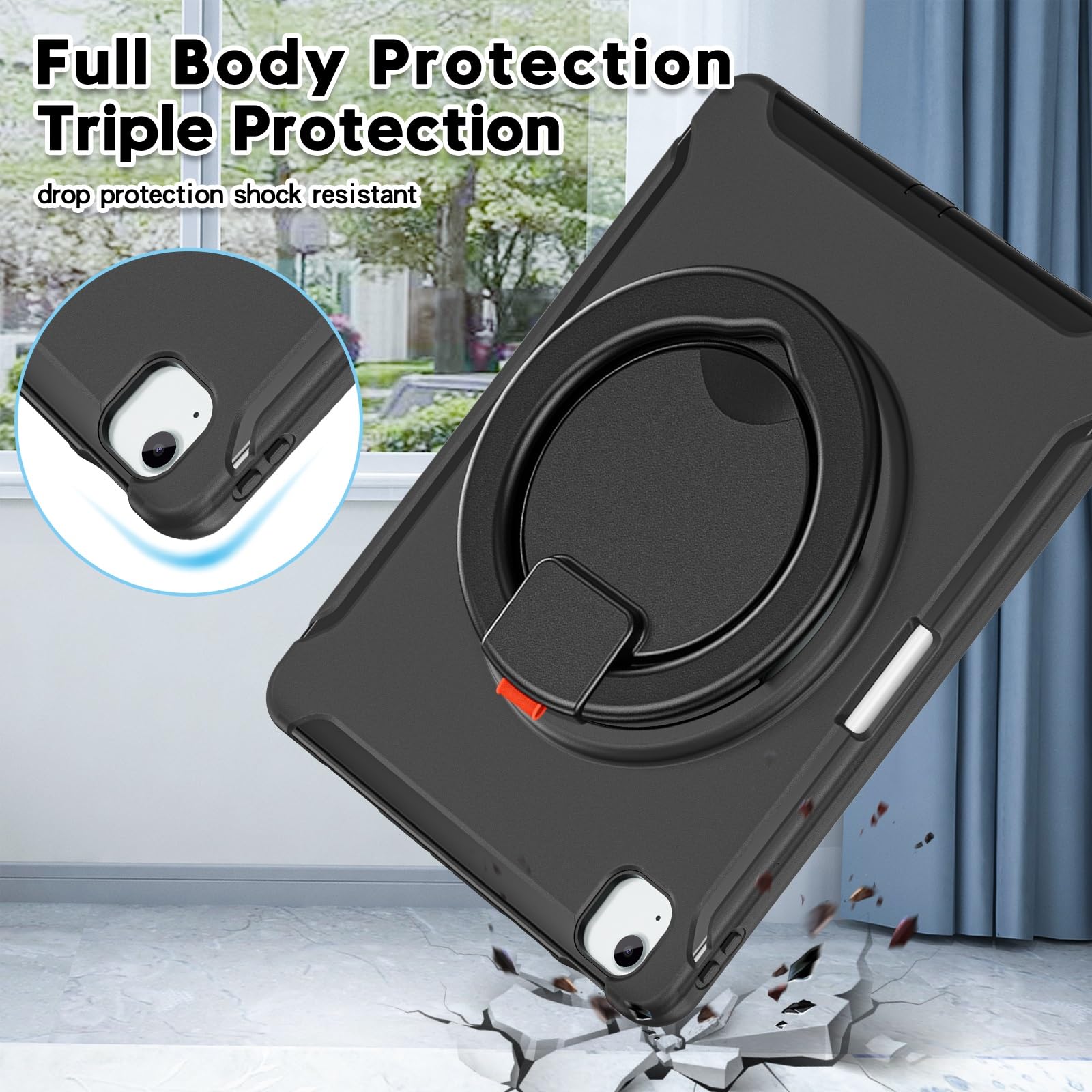Custodia Robusta for iPad Air 13 pollici Custodia M4 / M3 / M2 (2026/2025/2024), Custodia protettiva antiurto Robusta custodia protettiva for paraurti ibrida con impugnatura, supporto girevole(Siyah)
