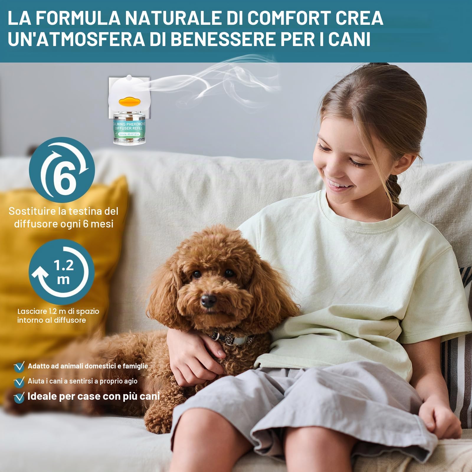JJW Kit Diffusore di Feromoni Calmant i per Cani- 1 Diffusore + 4 Ricariche da 48ml | Riduce Ansia, Stress e Paura | Calmante per Temporali, Traffico, Nuovi Ambienti