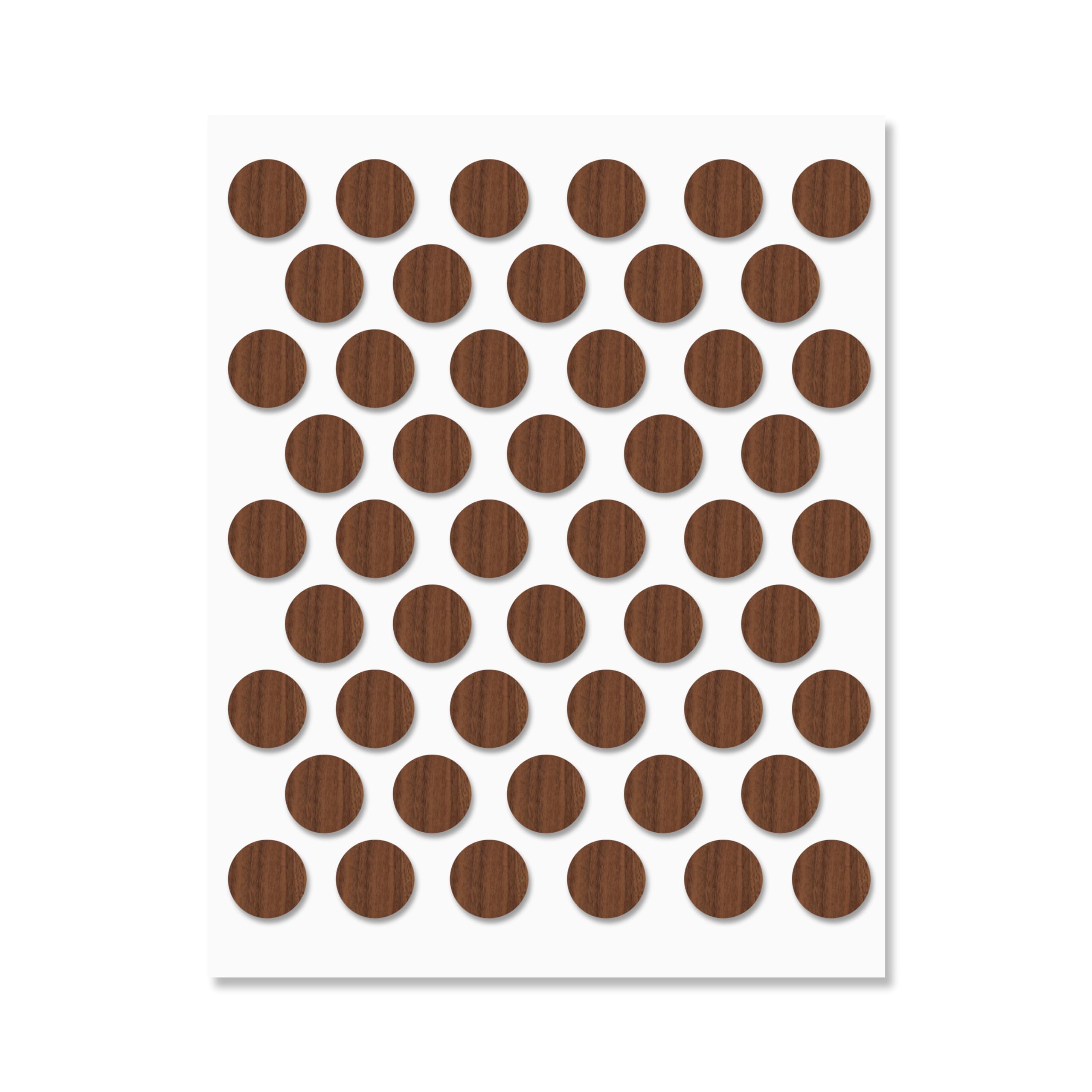 Walnut Self-Adhesive Screw Hole Stickers - 50 pcs. 0.55 inch / 14 mm Peel Stick Dust Proof Tape, Water Resistance PVC Caps for Wood Cabinets, Furniture, Drawer, Wardrobe, Kitchen, Table
