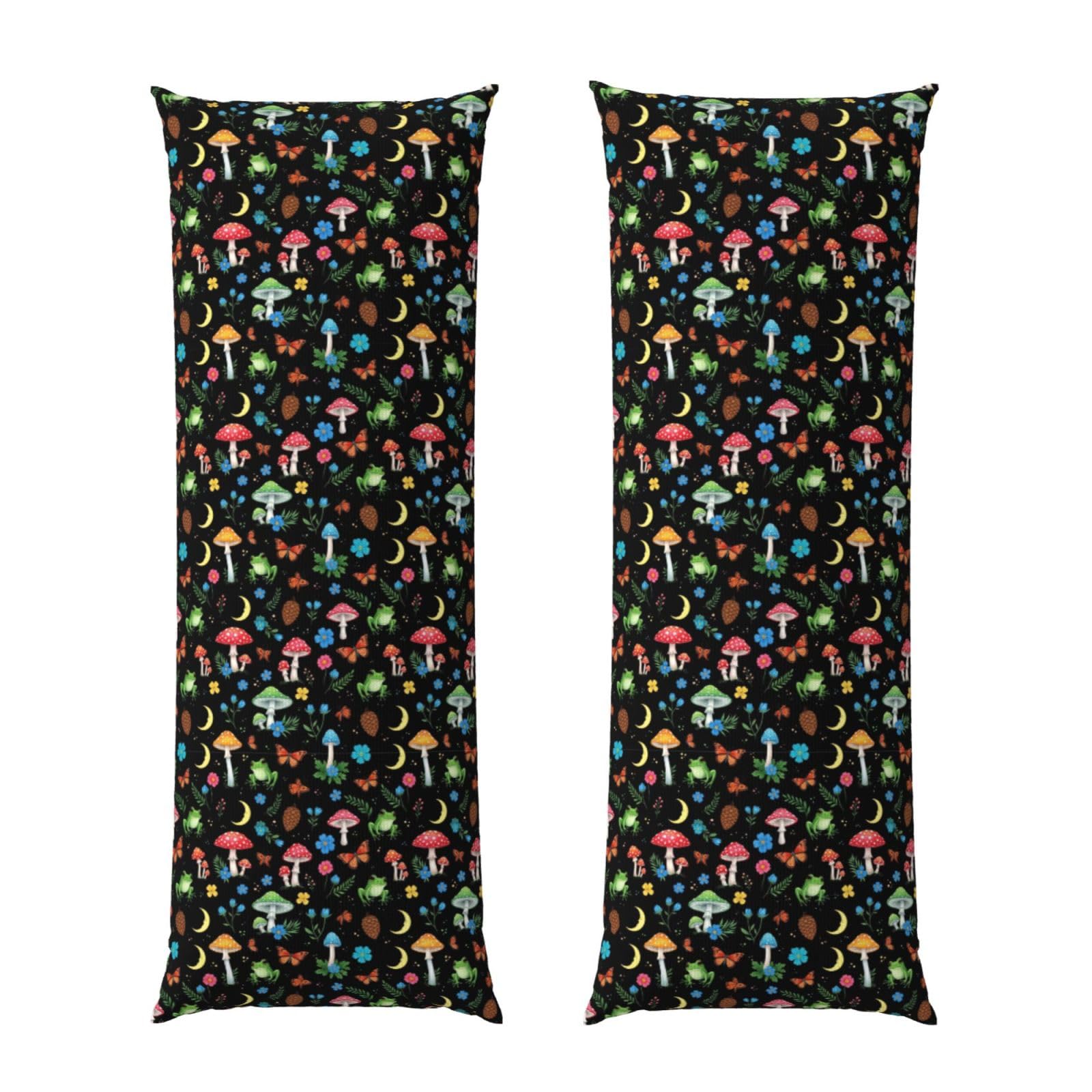 Body Pillow Case 20x54, Moon Frogs Trippy Mushroom Leaves, Zippered Soft Pillow Cover, Plush Flannel Fabric, Comfortable Cushion Protector for Bedroom Living Room Couch