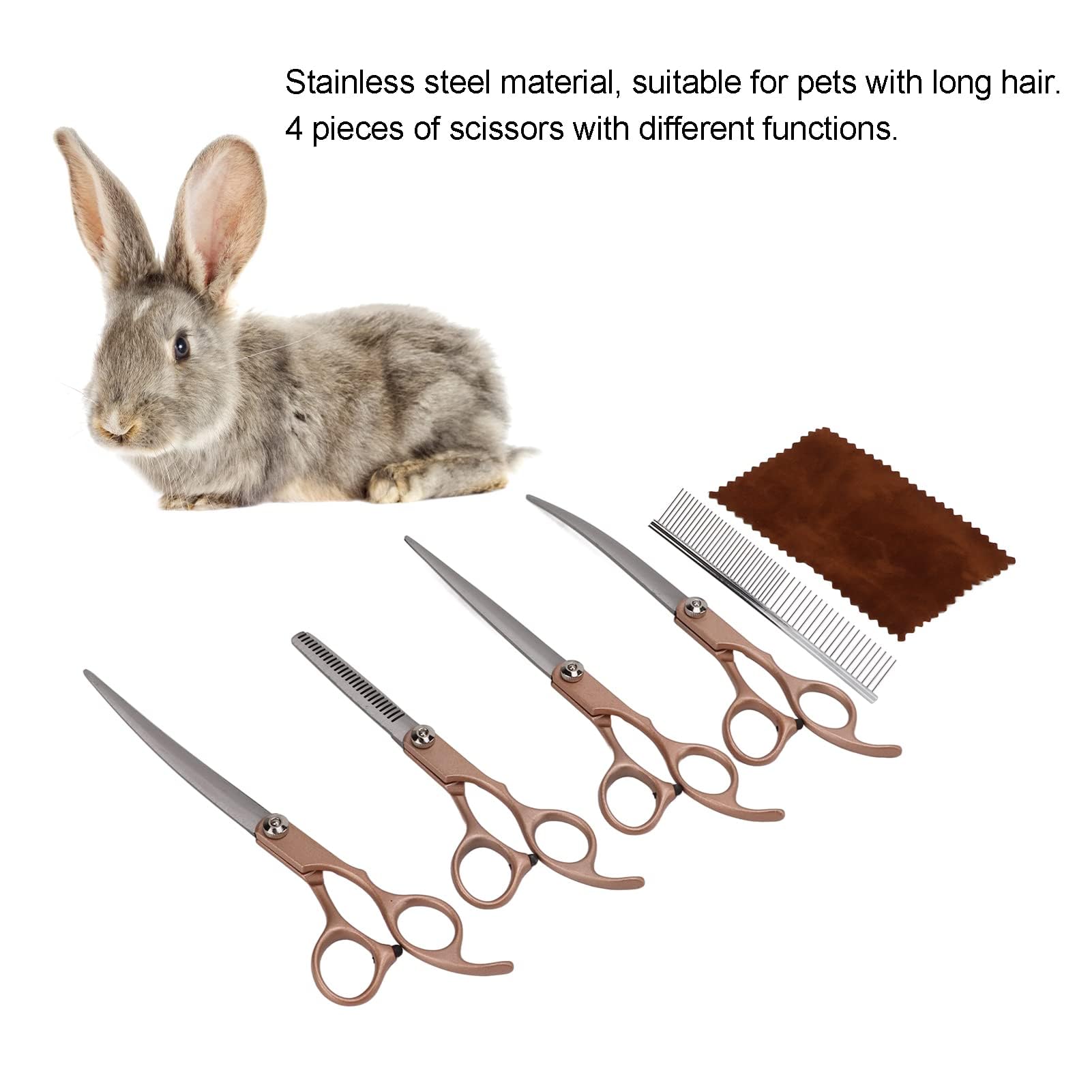Hztyyier 4-teiliges Professionelles Pflegescheren-Set, Edelstahl-Hunde-Katzen-Pflegescheren-Set Gebogen, Ausdünnen, Gerades Scheren-Set mit Kamm, Design für Groomer