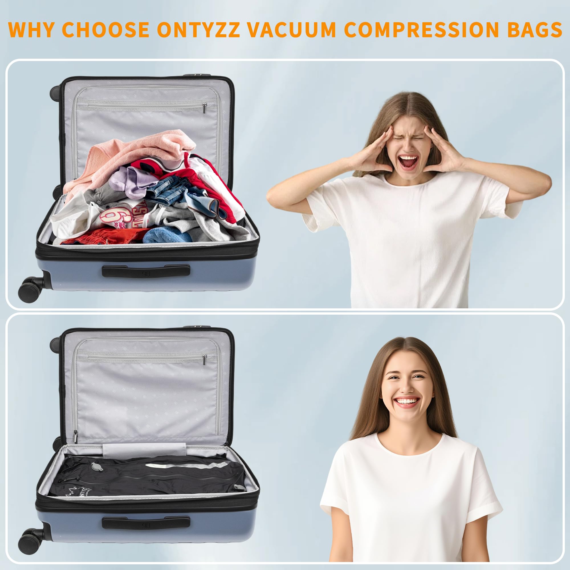 Vakuumbeutel für Kleidung Wiederverwendbar TPU Vakuumierbeutel mit Luftdichtem Ventil Reise Nylon Organizer mit Wasserdichtem Reißverschluss Luftdichte Packwürfel für Koffer Rucksack(2 Stk +1 Pumpe)