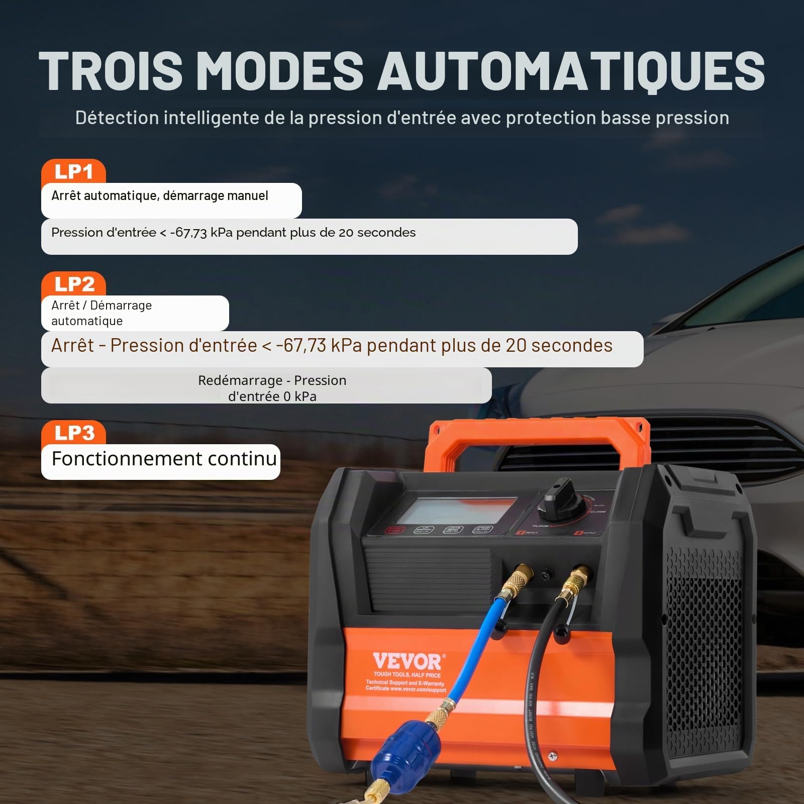 VEVOR Station de Récupération Fluides Frigorigènes 1 HP, Machine de Récupération de Réfrigérant Portable, Double Cylindre, Moteur sans Balais 3000 TR/Min