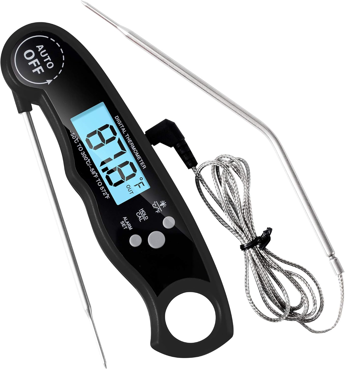 Olaosiry Meat Thermometer for Food Cooking- Digital Probe Thermometer Instant Read Grilling Thermometer Oven Safe - Dual Probe Thermometer for Turkey BBQ with Alarm (Black)