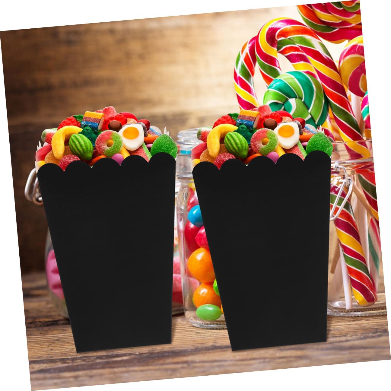 Totority 100pcs Black Paper Popcorn Boxes with Flat Bottom for Movie Theater Snacks and Party Favors, French Fries Serving Containers, Food-grade Popcorn Packing Boxes for Weddings