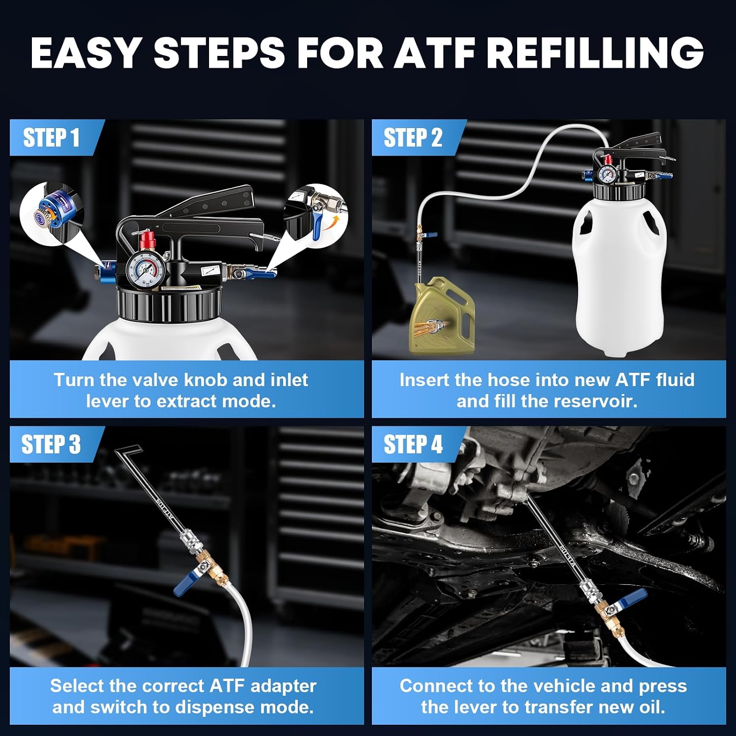 10L Transmission Fluid Pump 2 Way ATF Refill Dispenser, Pneumatic Oil Fluid Extractor & Transfer Pump with 15 Pieces ATF Adapters, Pressure Gauge & 4 Hoses for Automotive Oil Change