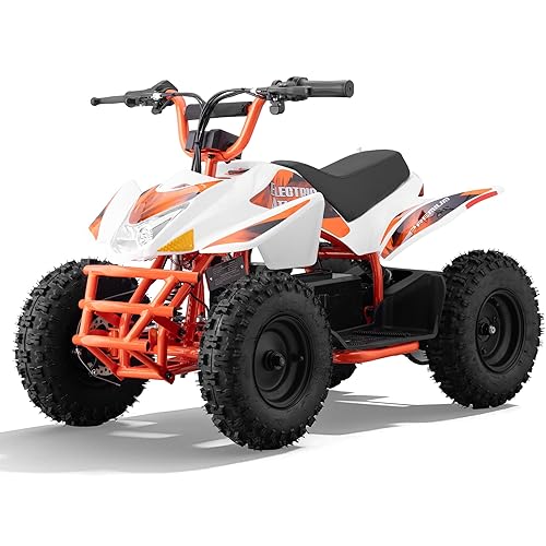 Electric ATV, Dirt Quad Electric 4 Wheeler Vehicle 500W 36V ATV for Kids, 12-15MPH Adjust Speed Four Wheelers, Suit for Ages 8+, Hover Hearts (Orange)