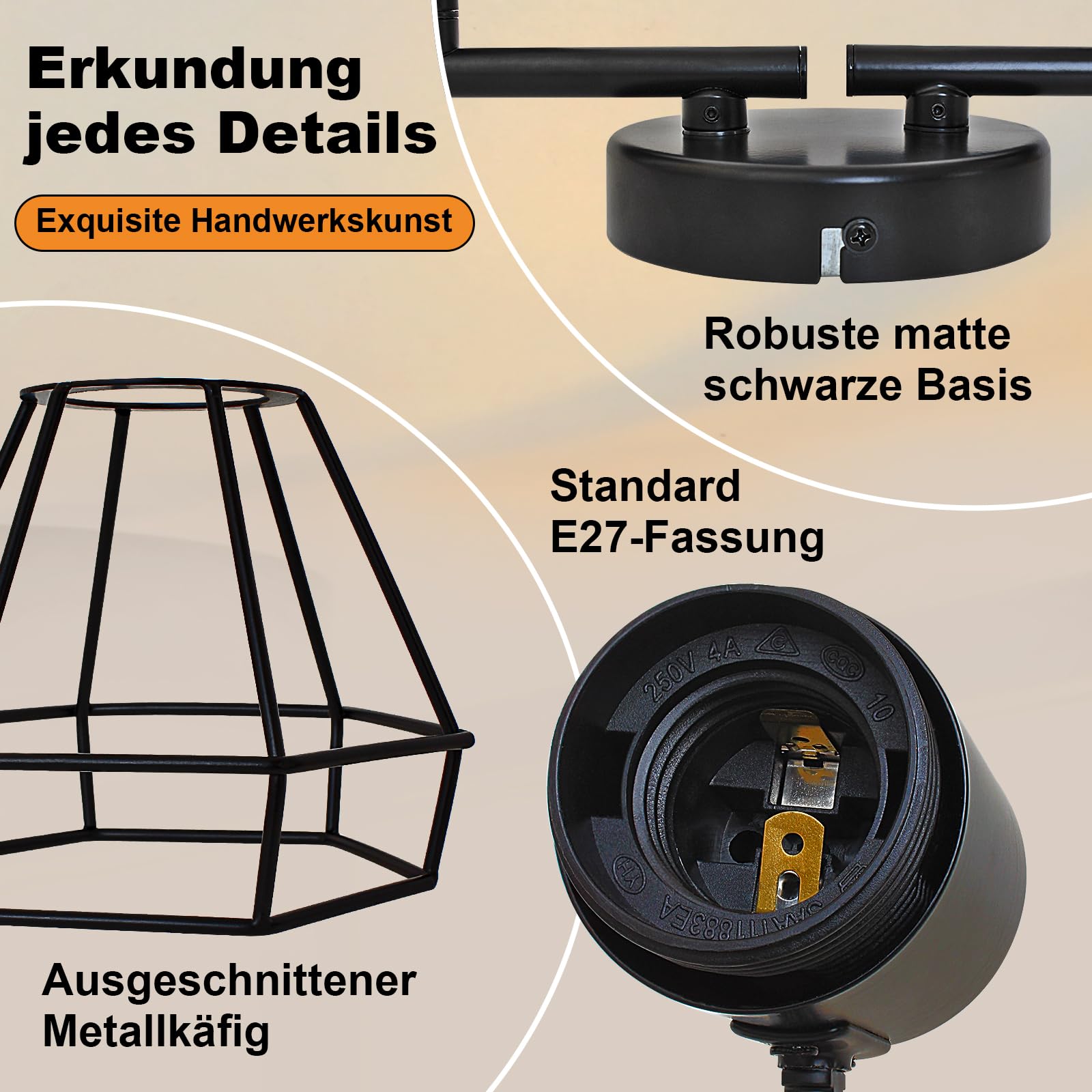 HiBay LED Deckenstrahler 4 Flammig E27 Deckenleuchte Wohnzimmer Vintage Schwenkbar 350° Deckenbeleuchtung für Schlafzimmer Flur, max. 60 Watt Ohne Leuchtmittel