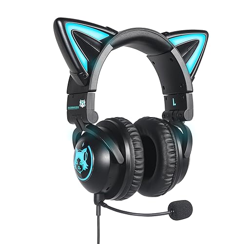 Axent Wear New Edition Wireless Cat Ear Headphones (12 Color Changing) 3.5mm Jack, Bluetooth&Wired Connection (Blackcolor) - BlackColor