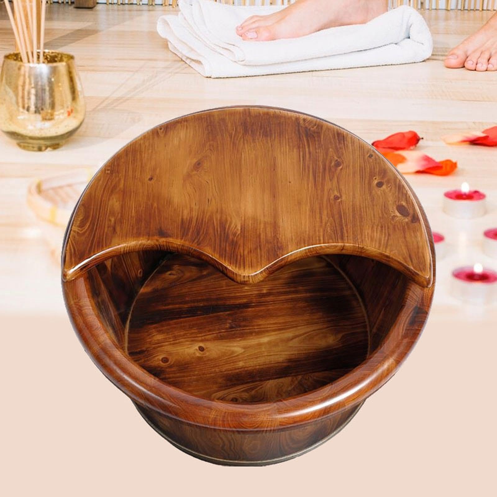 Holz-Fußbad mit Deckel, Pediküre-Wanne, tragbare Waschwanne, Fußbad, Fußwaschfass für Schlafzimmer, Heimgebrauch, Sauna (26cm Höhe)