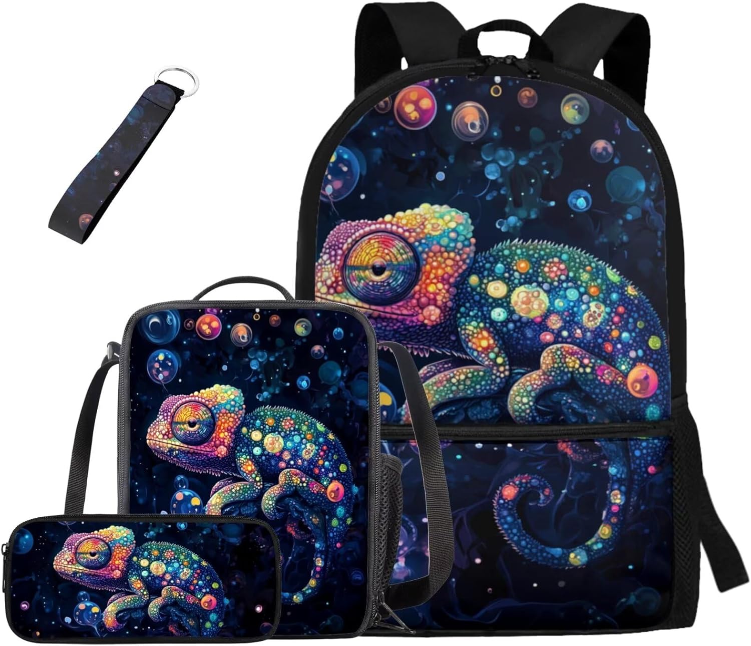 Rnyleeg Venom Lizard Bookbag for Kids 8-12 Large Capacity School Backpack with Lunch Bag Set 17 Inch School Bag Set for Elementary Middle School Travel Backpack 4 Pack