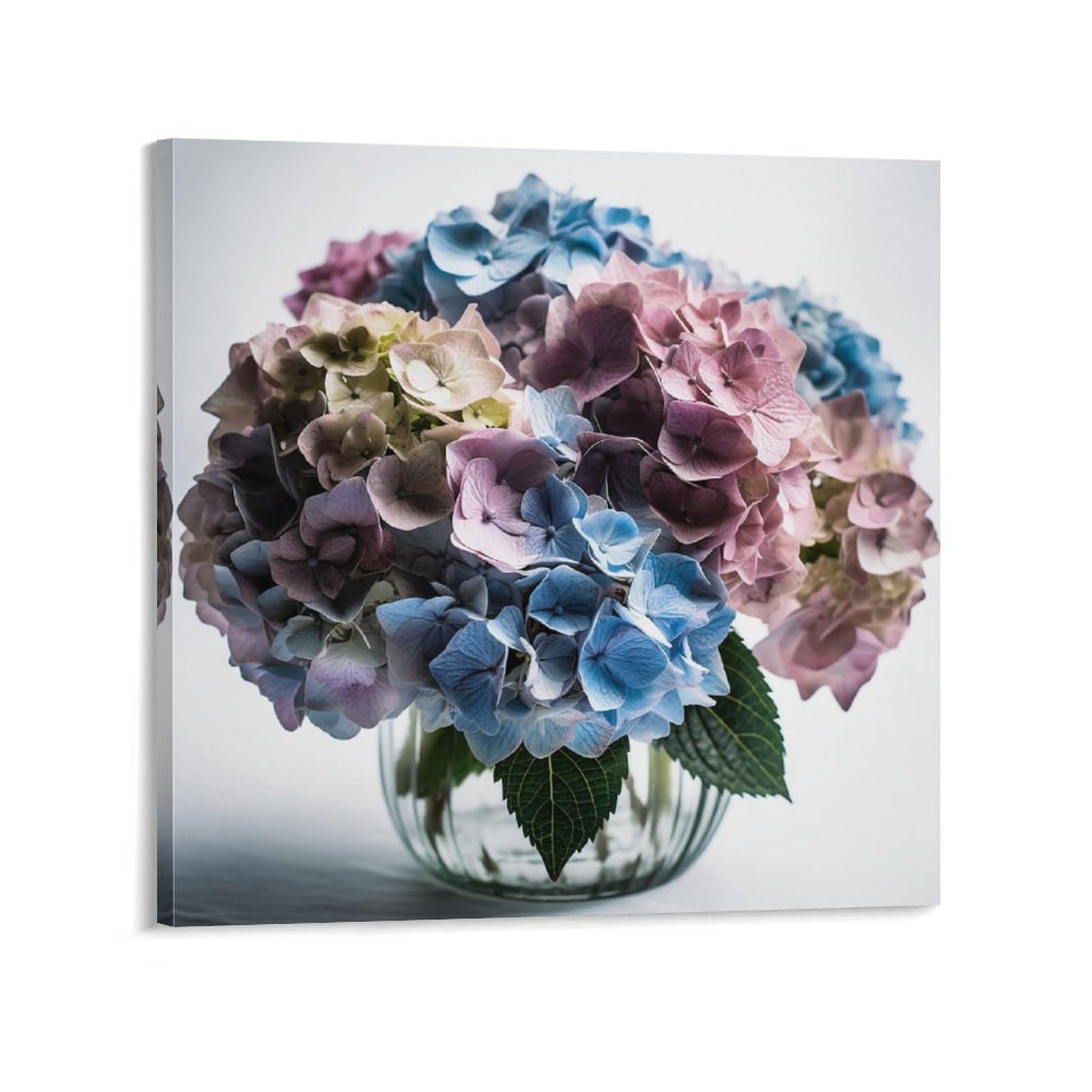 Hydrangea Flowers in Vase Canvas Wall Art for Bedroom 20x20inch(50x50cm) Canvas Prints Artwork for Walls Modern Picture Artwork Painting for Living Room Aesthetic Wall Paintings for Bathroom Kitchen O