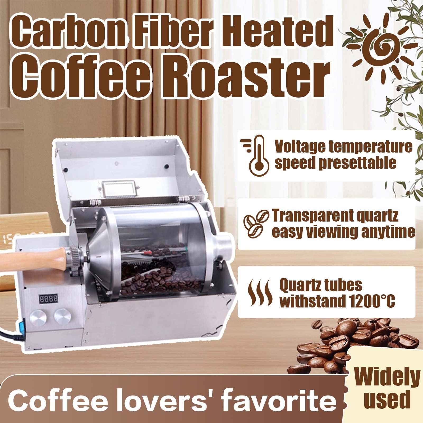 Torrefazione elettrica per chicchi di caffè per la casa, in acciaio inossidabile da 1200 W, capacità 100-400 g, temperatura regolabile, per torrefazione fai da te in piccoli lotti