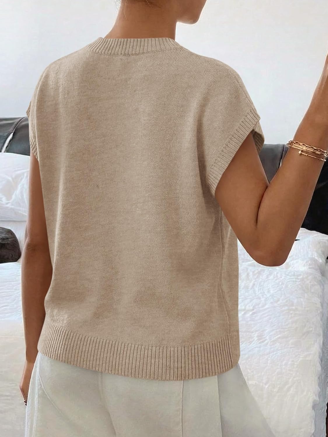 Saodimallsu Womens Short Sleeve Sweater Trendy Floral Pullover Sweaters Summer Casual Crewneck Lightweight Knit Tops - Image 6