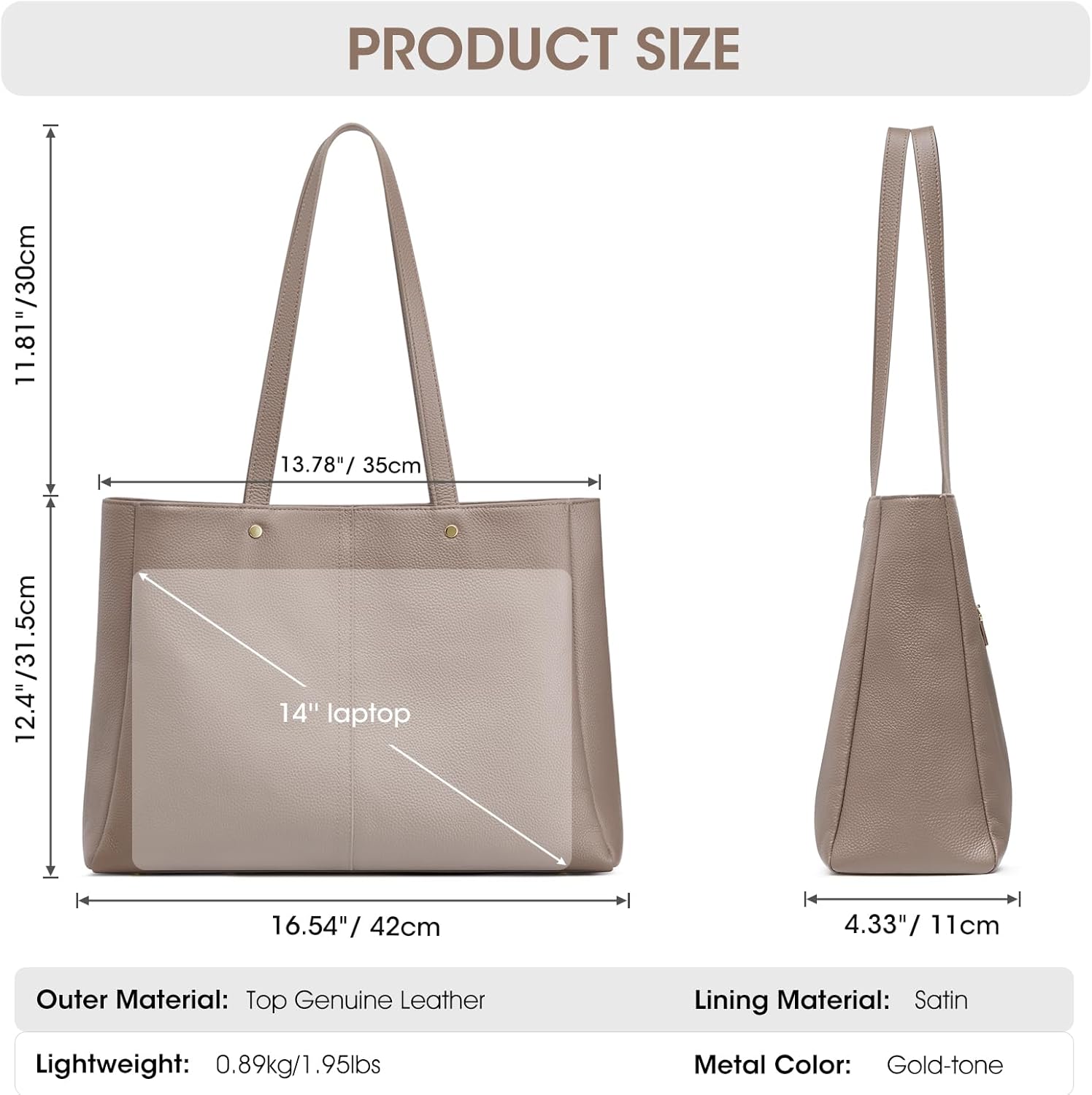 Kattee Women’s Soft Leather Work Tote Shoulder Bag,Large Capacity Designer Satchel Handbags with Luggage Sleeve - Image 3