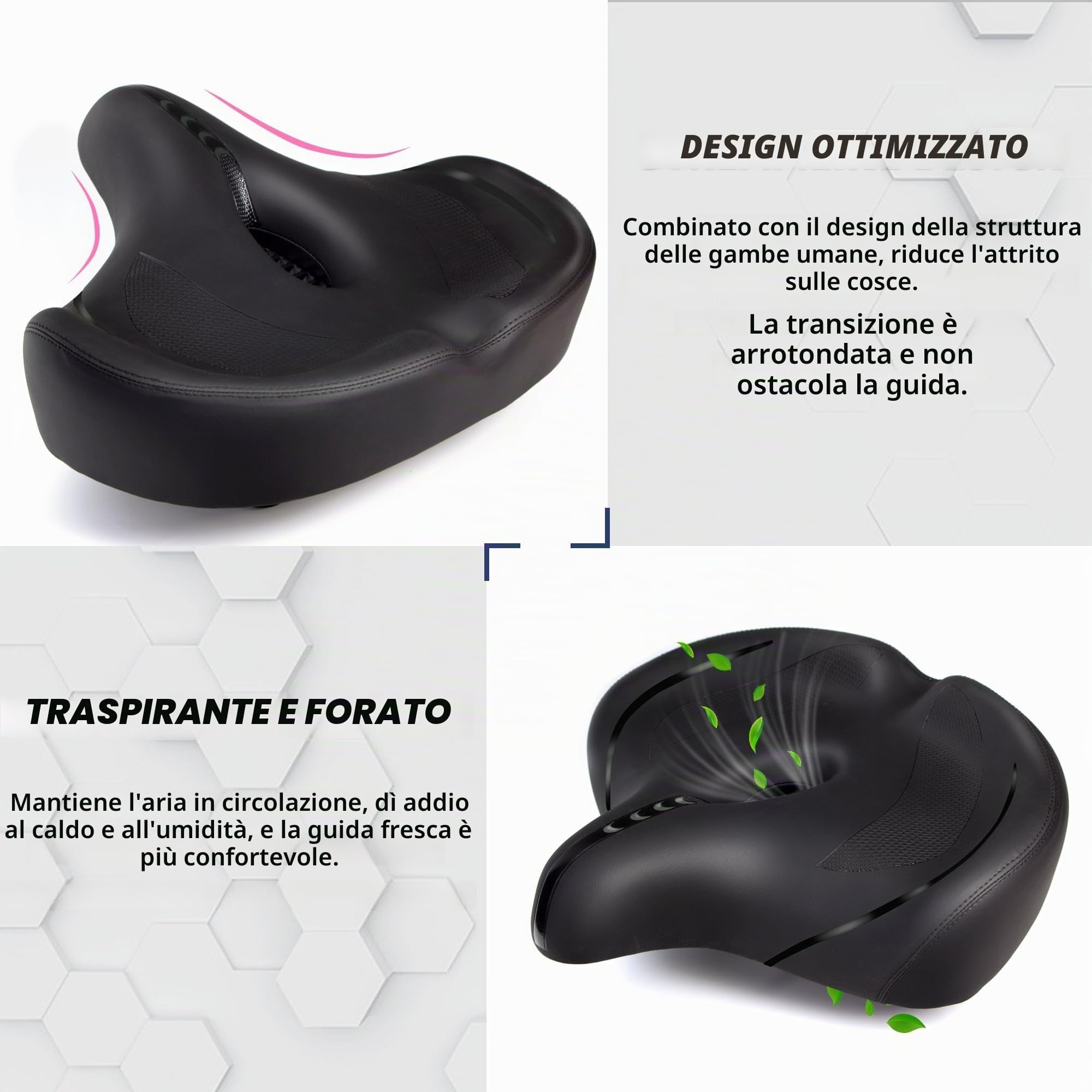 CDYWD Extra larga Sella Bici Comoda Uomo e Donna, Imbottitura Morbido, Con Schienale, Antiprostata, Traspirante, Ergonomica Sedile Bici, Sellino Bici per Biciclette da MTB, City Bike, Ebike, Cyclette
