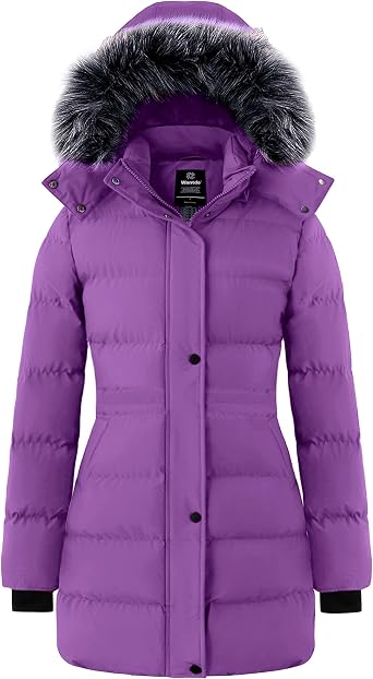 wantdo Womens Winter Coats Quilted Long Puffer Jacket Waterproof Hooded Coat