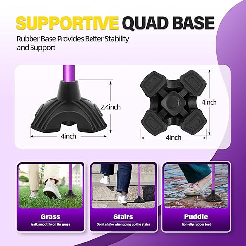 Vista 34 de BeneCane Bastón ajustable con mango acolchado suave compensado para hombres y mujeres, base de estabilidad extra ligera, cómoda, ayuda de movilidad