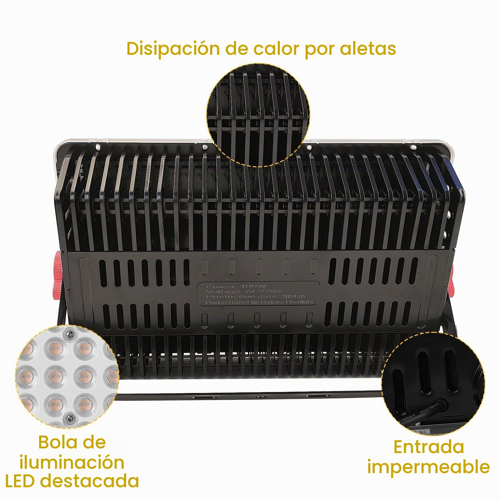 CREATESTAR Focos LED Exterior 400W, 40000LM IP66 Impermeable Proyector LED Exterior, foco exterior de Floodlight, Blanco cálido 3000K, luz de inundación para garaje almacén jardín patio