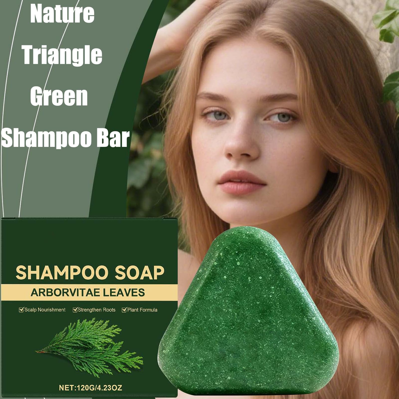 Nature Triangle Shampoo Bar, Nature Green Shampoo Bar, Triangle Green Shampoos Soap, Arborvitae Leaves Shampoos Soap, For Hair Cleaning Care (3pcs)