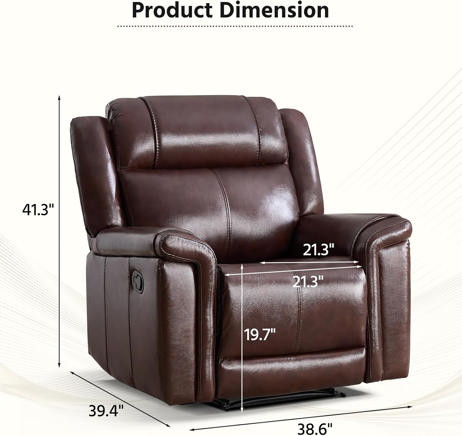 ANJ Premium Genuine Leather Manual Recliner Chair for Adults, Overstuffed Recliners Set of 2 with Padded Backrest, Heavy Duty Reclining Sofa for Living Room, Rust Brown