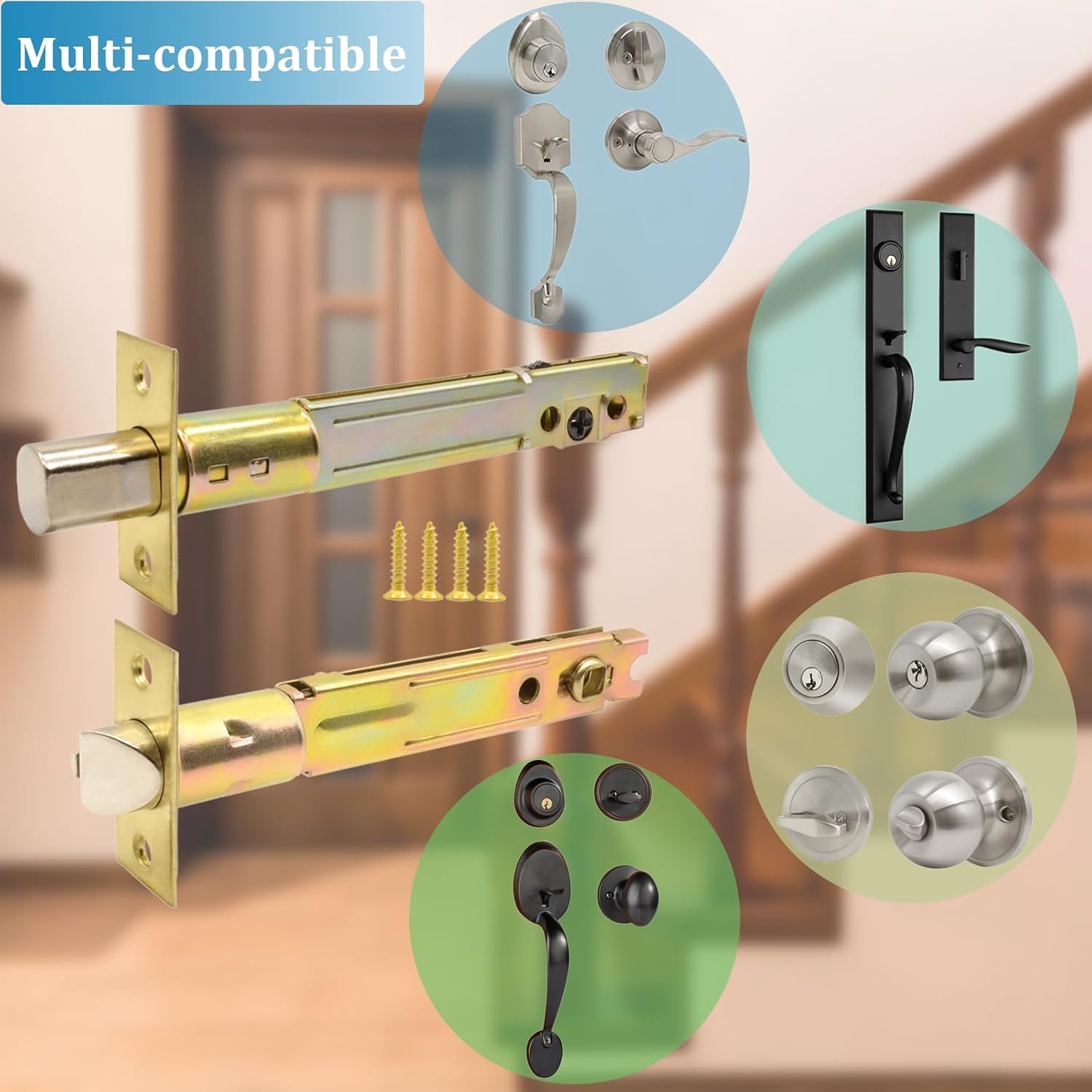 5-Inch Deadlatch & Deadbolt Latch Combo Door Lock Replacement Parts with Square Interface Fit 5 Inch Backset Standard Entry Doors Knobset or 90°Rotation Leverset, Polished Brass