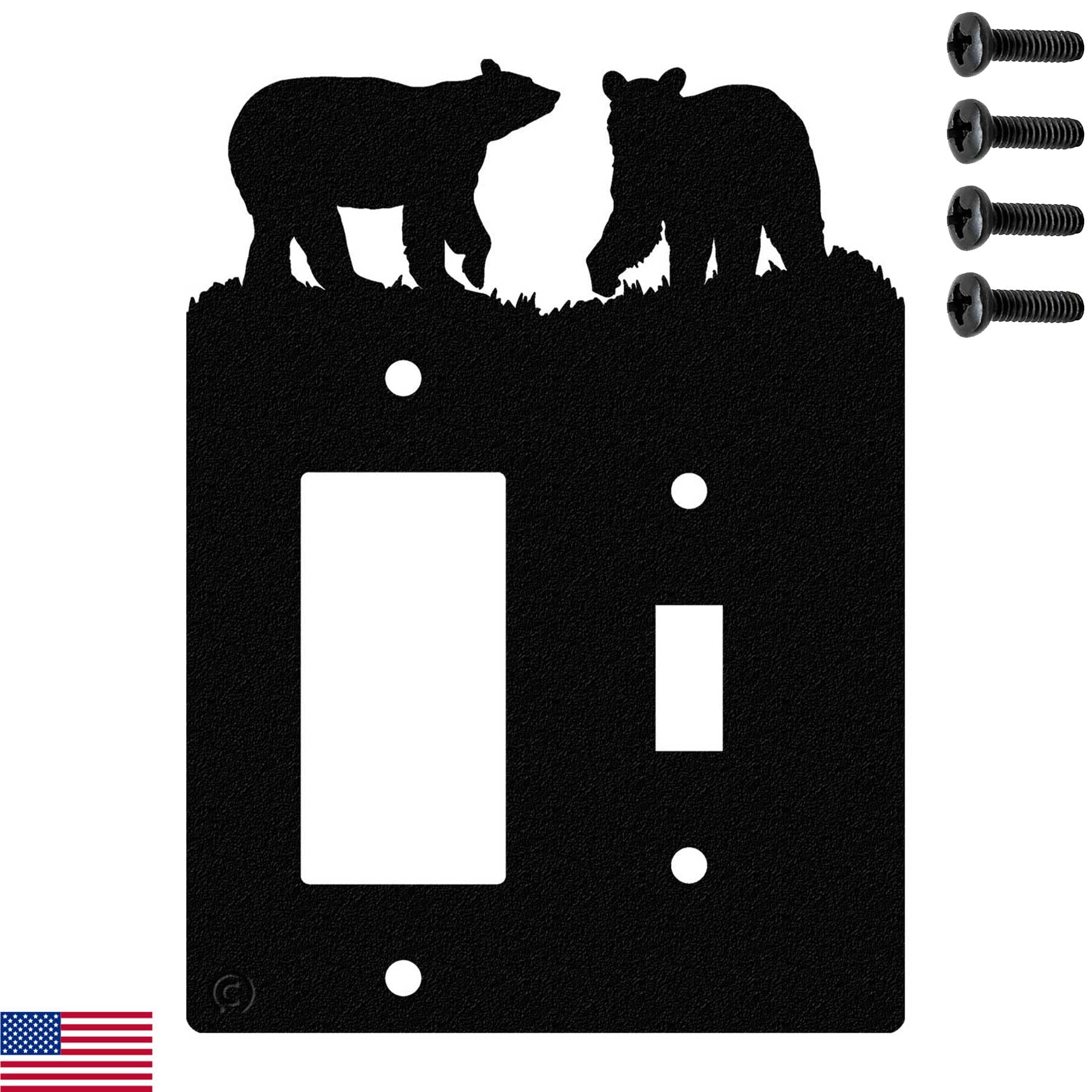 Bear Toggle Light Switch & Single Gang (Rocker-GFCI) Wall Plate (Single Toggle with GFCI (Rocker), Black) - MADE IN USA