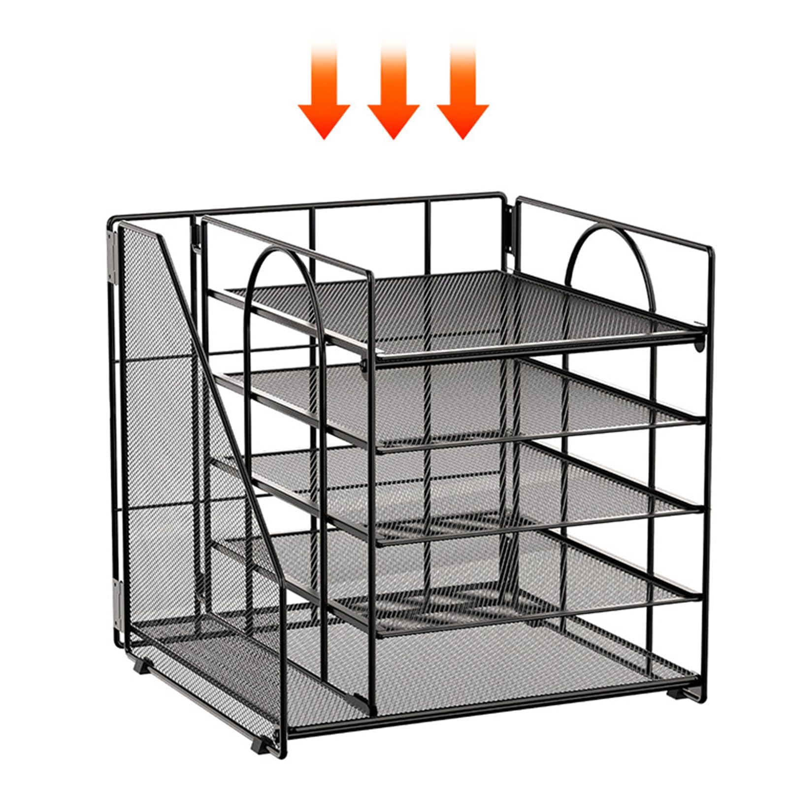 Organizer portadocumenti in metallo a 5 livelli, vassoio portalettere con mensola per libri, organizer per documenti in ferro resistente per accessori scolastici a casa
