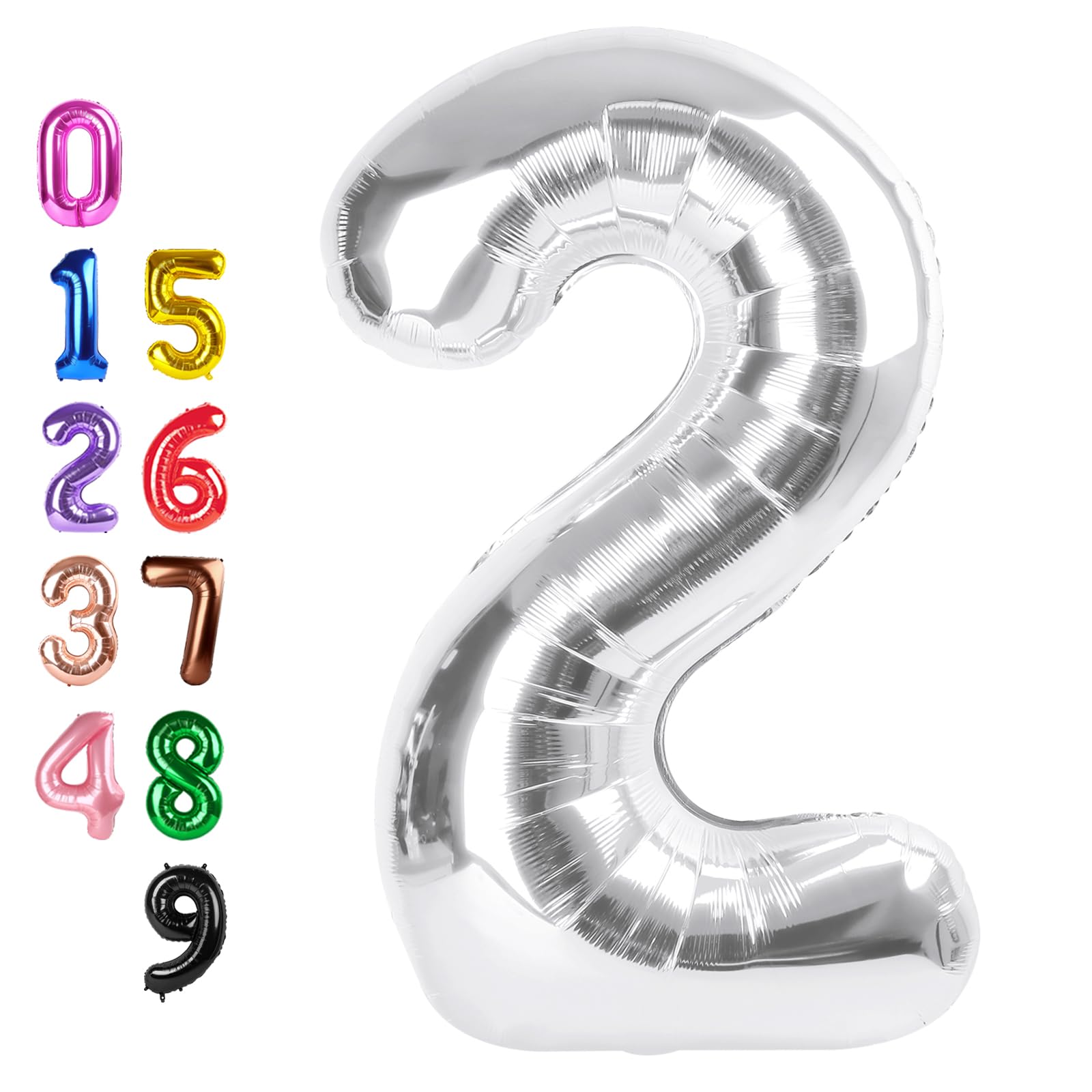 2 Balloon 40 inch Silver Number Balloons for 2nd Birthday Party Decorations