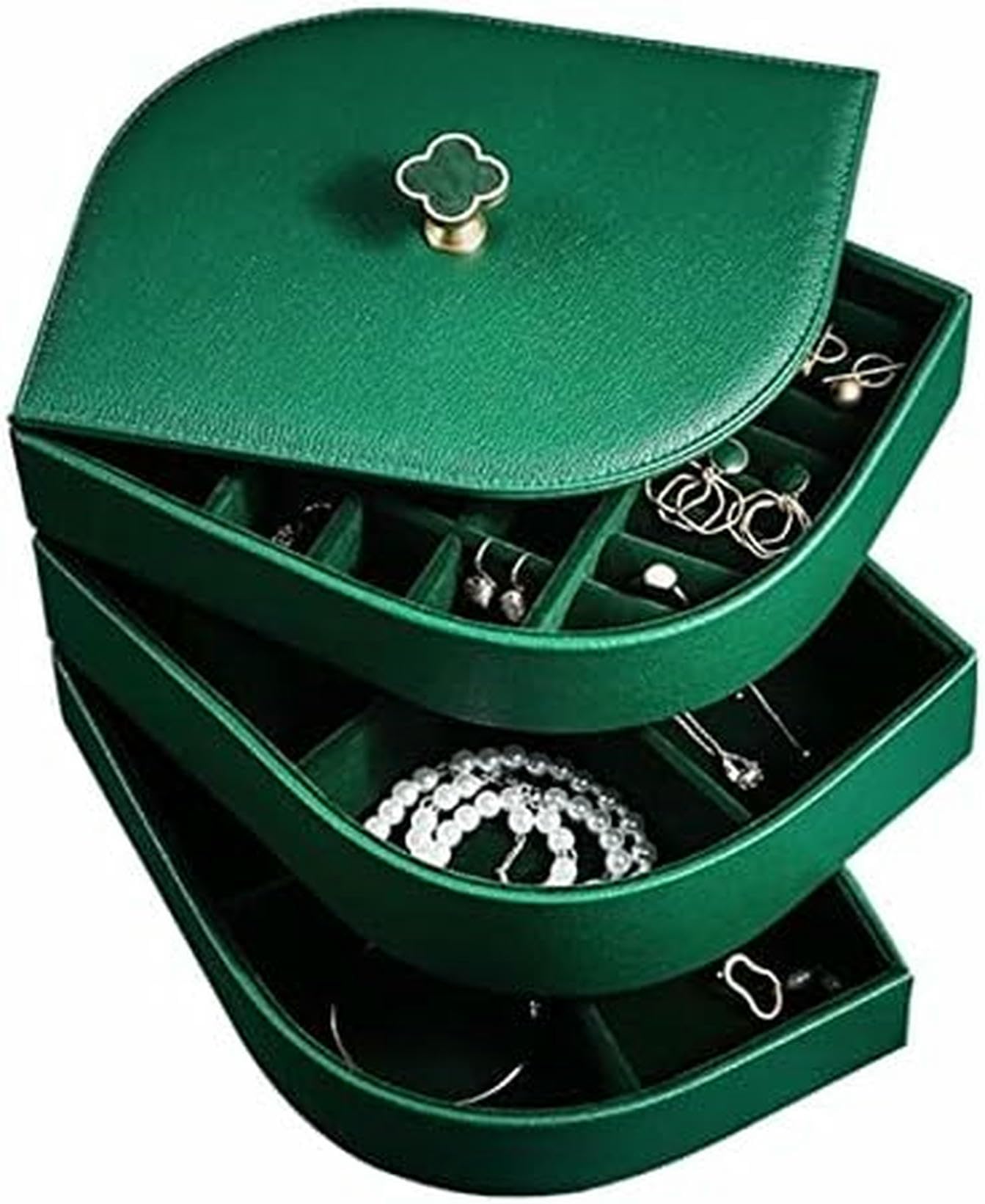 Boîte à bijoux 3 couches en cuir grand format pour ranger bagues et boucles d'oreilles