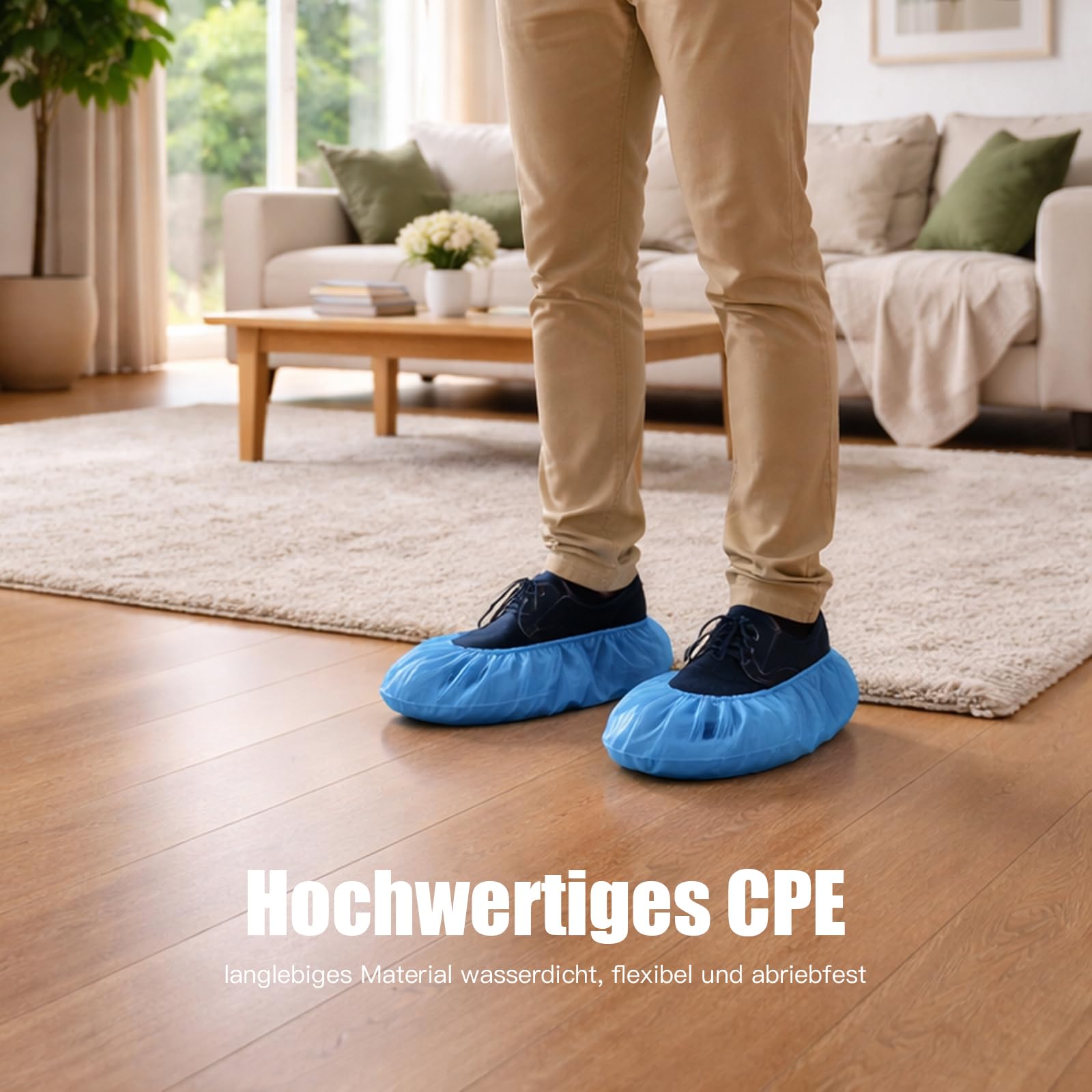 Schuhüberzieher Einweg Wasserdicht, CPE Schuhüberzieher, Rutschfest & Reißfest, Überzieher Schuhe mit Gummiband, Für Haushalt, Renovierung, Besucher & Innenbereiche (300 Stück)