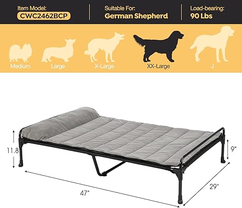 Miniatura 6 de Veehoo Cama elevada para perros + cojín acolchado extraíble, cuna para perros interiores y exteriores con barandilla para perros de tamaño grande,