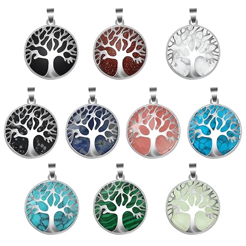 TOAOB 10pcs Tree of Life Charms Natural Gemstone Pendant for