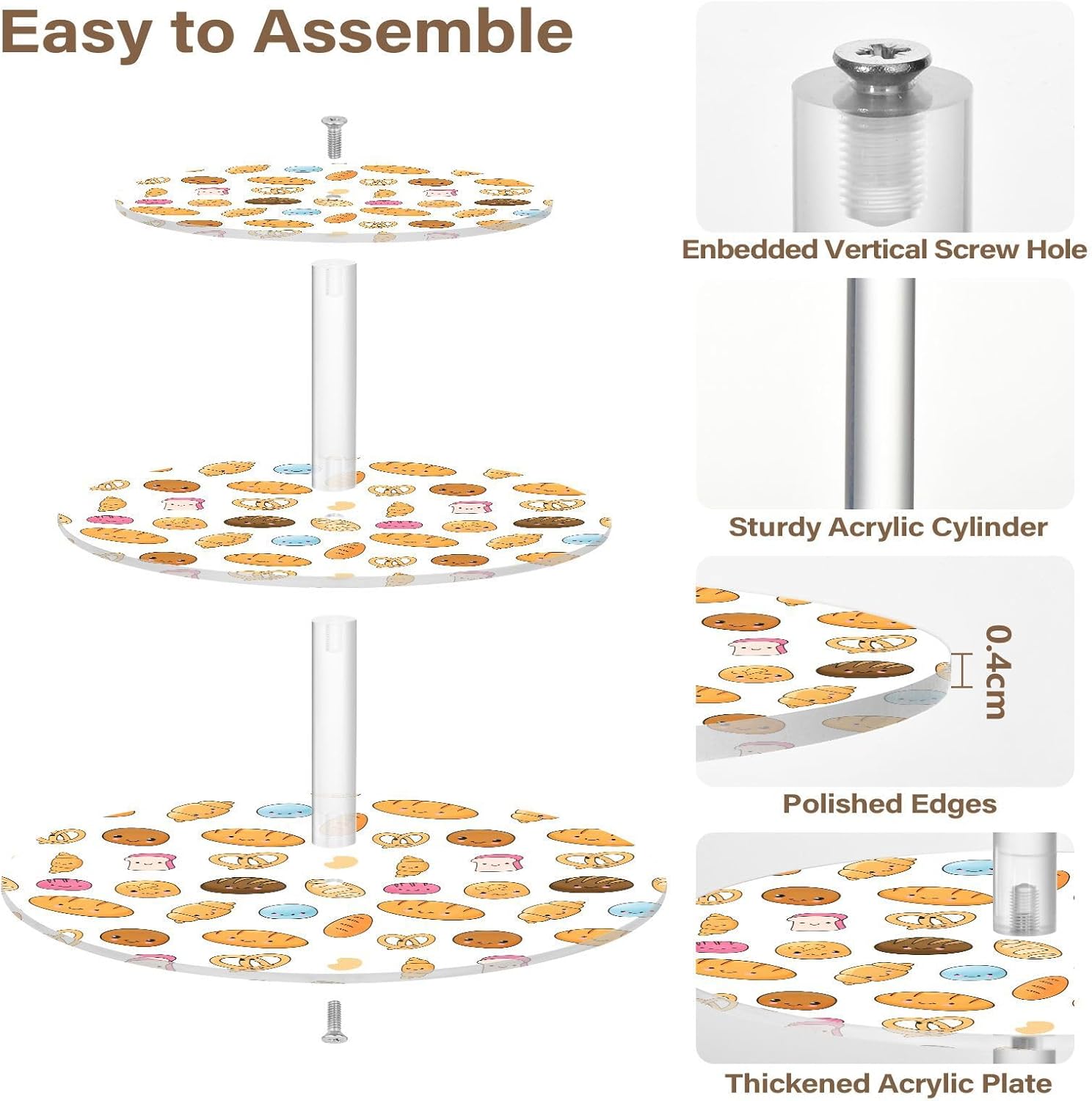Bread Biscuit 3 Tier Acrylic Cupcake Stand, Cupcake Stand for 34 Cupcakes for Weddings, Christmas,Holidays,Parties,Birthday,Printed Cupcake Tower 23300266
