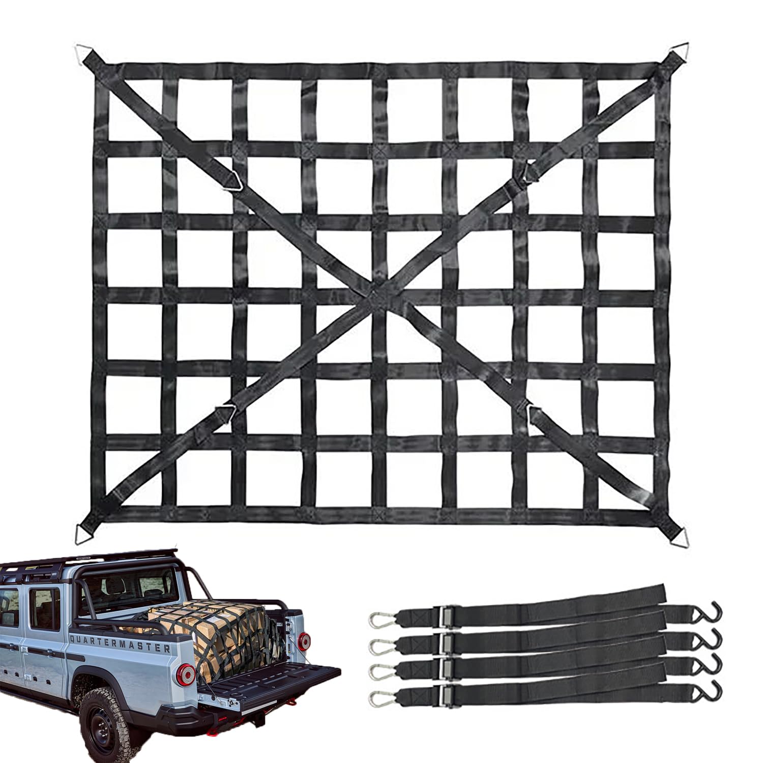 Red Maletero de Coche, Red de Carga Pesada Ajustable, Almacenamiento Fija para Maletero, para Camionetas, Camiones, Remolques, Incluye 4 Correas Fijas, 167 cm x 127 cm