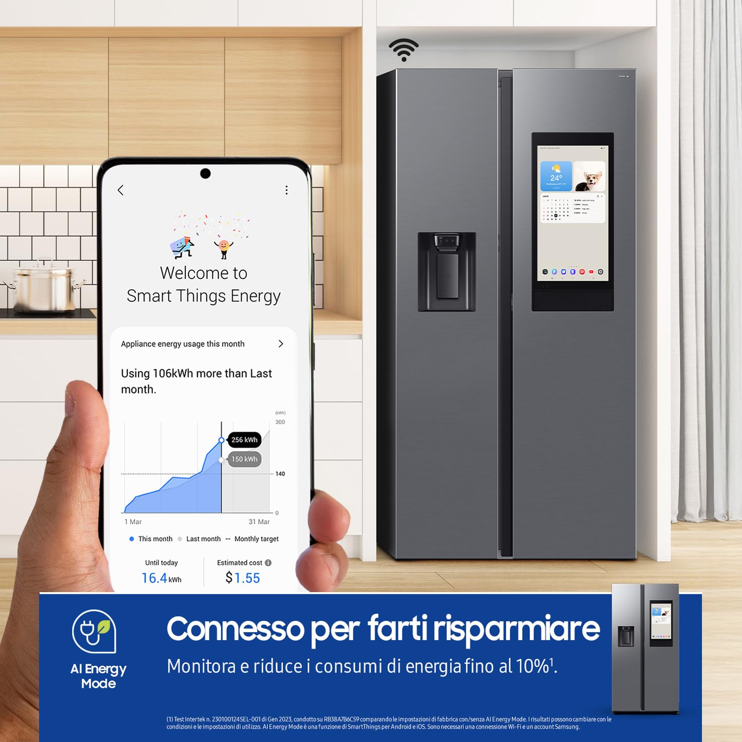 FRIGORIFERO SIDE BY SIDE SAMSUNG FAMILY HUB RS90F67BETEF 614L AI INVERTER DISPENSER DISPLAY LIBERA INSTALLAZIONE WIFI SILVER CLASSE E (Ricondizionato)