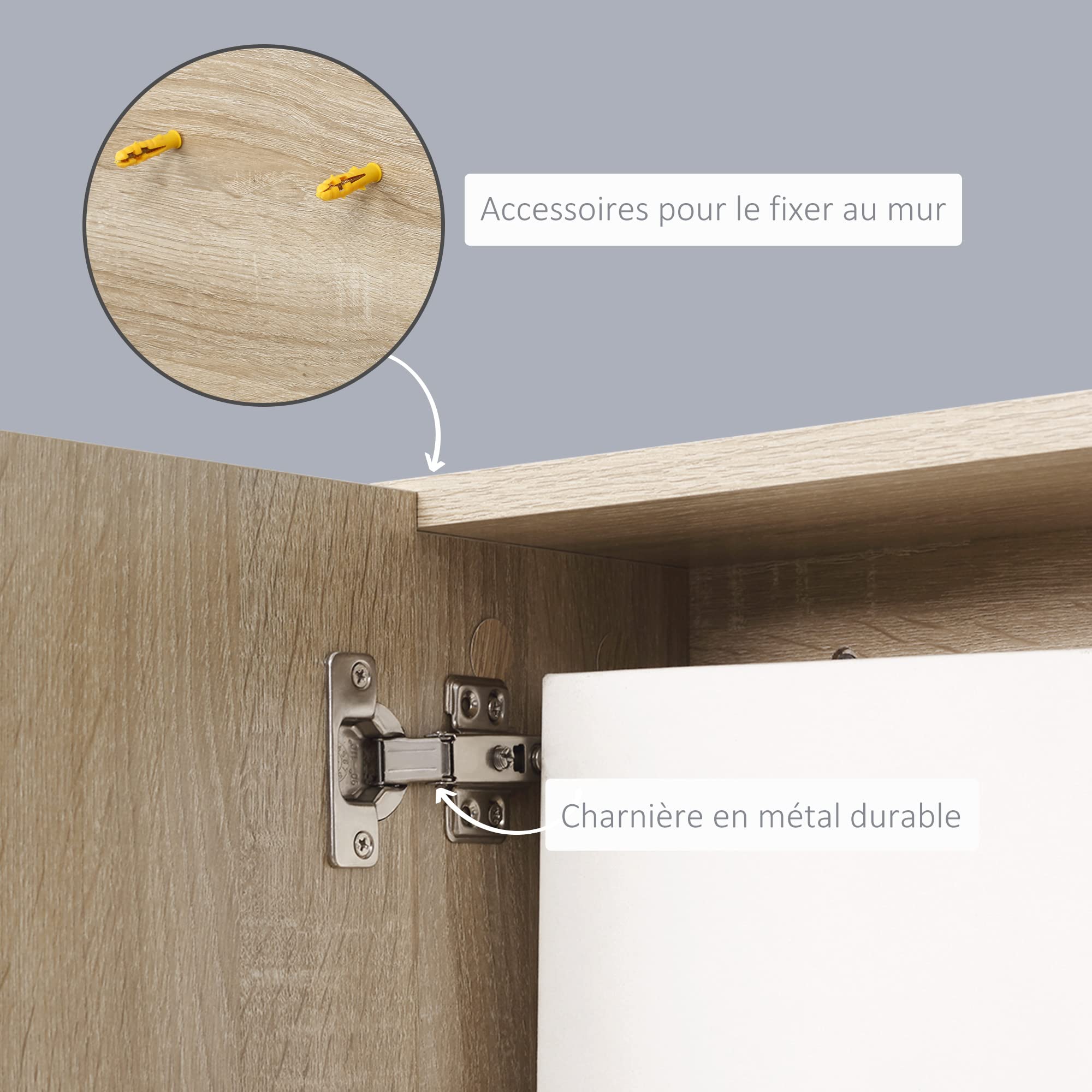 kleankin Armoire Miroir de Salle de Bain Aspect Chêne Clair | 3 Étagères Latérales, Kit Installation Murale Fourni, Panneaux Particules