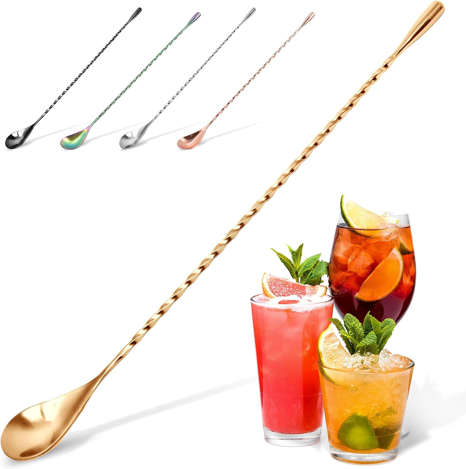 Zulay Premium 12 Inch Stainless Steel Cocktail Spoon, Long Attractive Spiral Design Perfect for Mixing and Layering Drinks, Bar Spoon & Cocktail Mixing Spoon for Cocktail Shakers, Tall Cups & Pitchers : Home & Kitchen