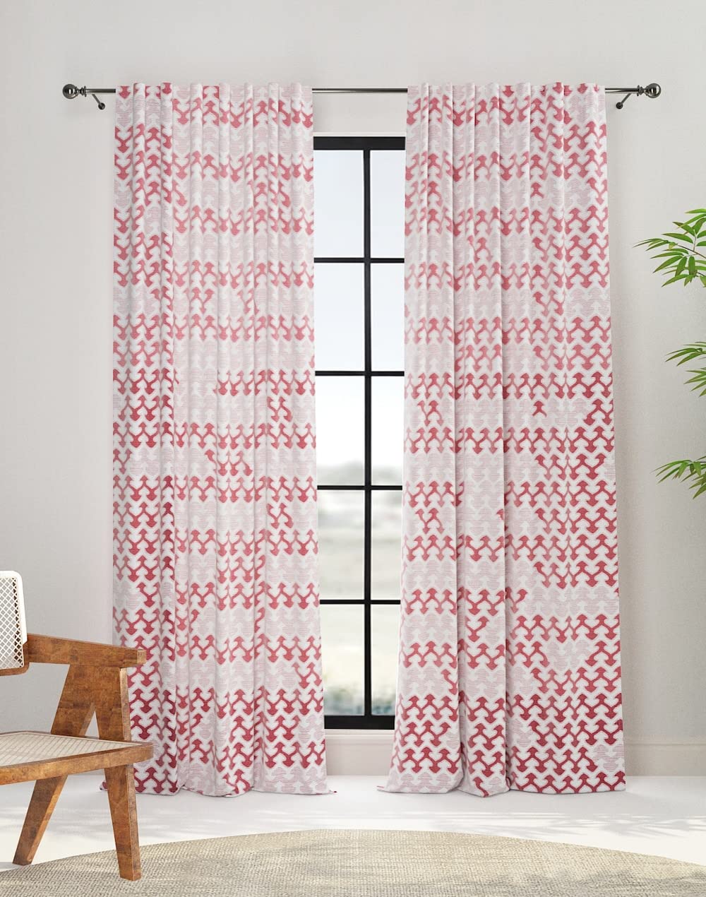 FabindiaFabindia Red Trushita Cotton Semi Sheer Printed Curtain-Window