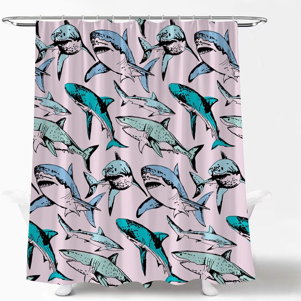 WZFashion Shark Shower Curtain Pink Ocean Animal Sharks