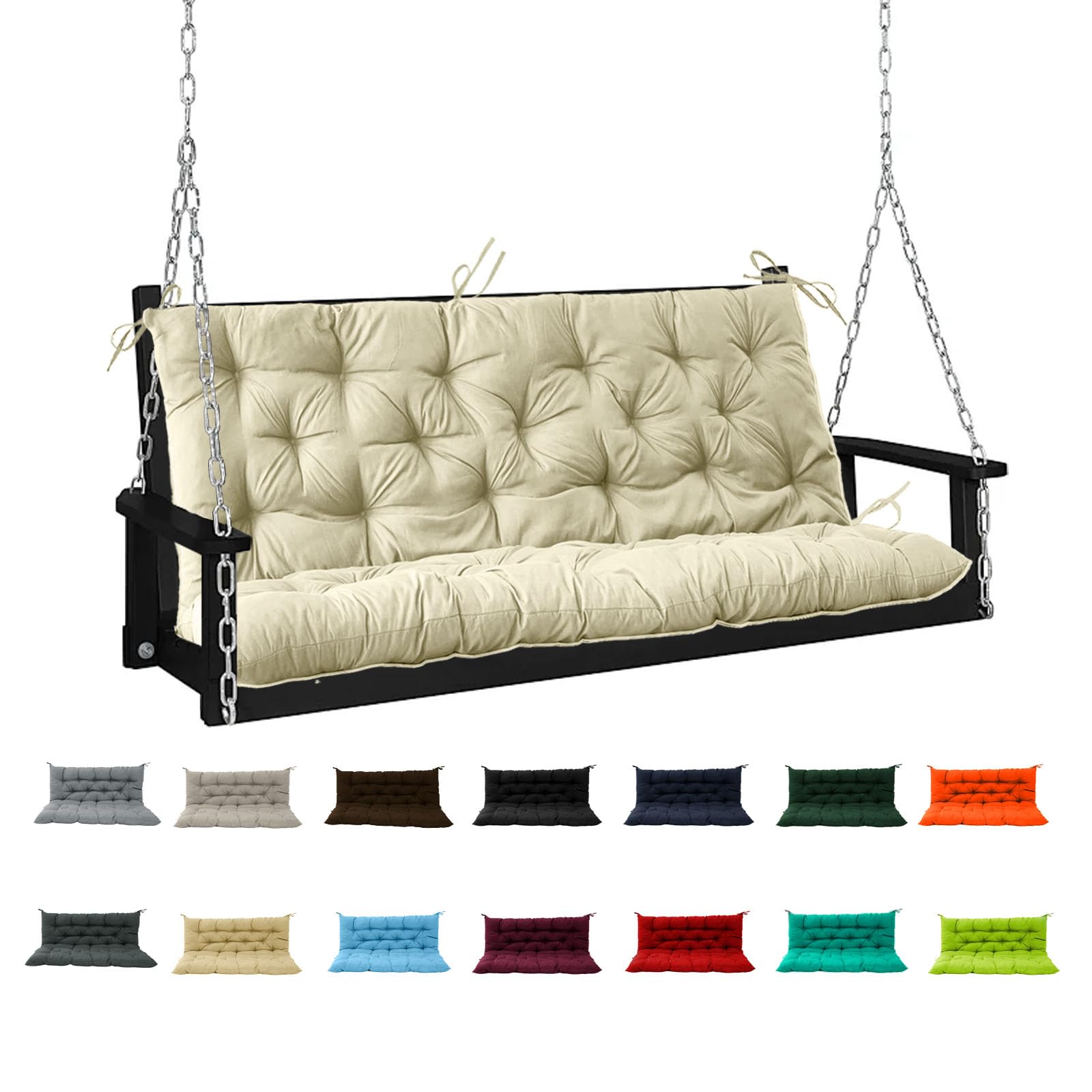 Coussin de rechange imperméable pour balancelle de porche 3 places avec dossier épais et 10,2 cm – Coussin de rechange pour balancelle de jardin avec attaches – 101,6 x 101,6 cm – Blanc cassé