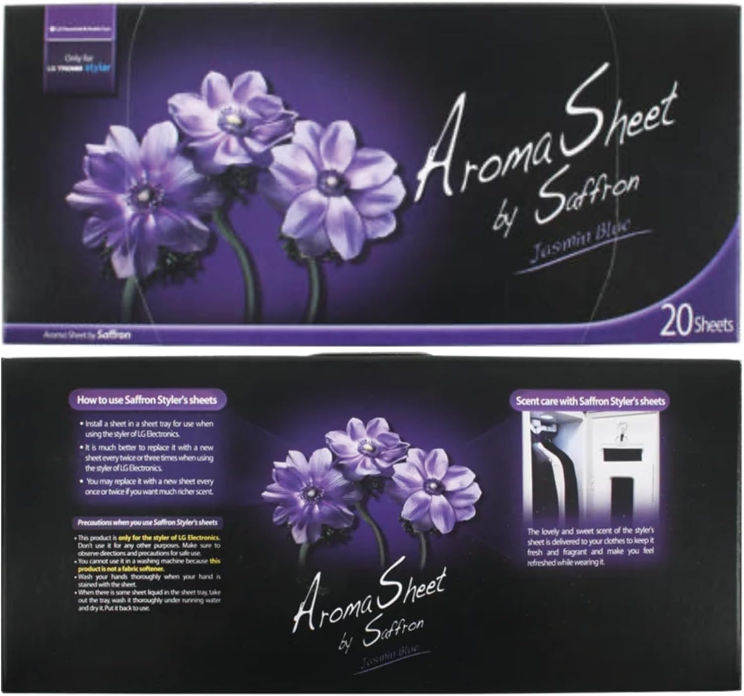 LG Styler Wardrobe Steamer Aroma Scent Sheets – Jasmine Blue, 20-Sheet Refill (1 Pack) | Clothing Care Cabinet Fragrance Inserts | Easy Peel-and-Insert, Single-Use Sheets (Pack of 2)