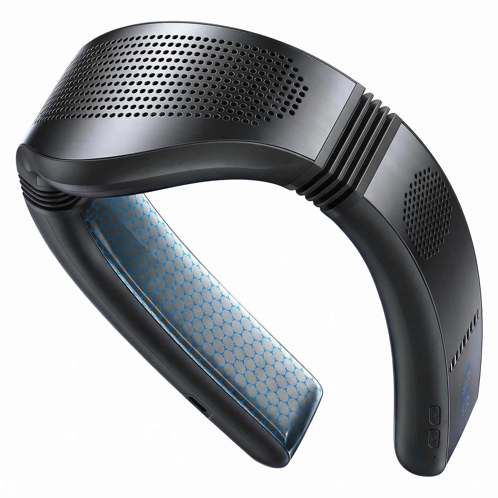 TORRAS Cyber Fold AI - Ventola di raffreddamento da collo, ventilatore portatile regolabile con direzione del vento che soffia aria fredda ricaricabile, nero