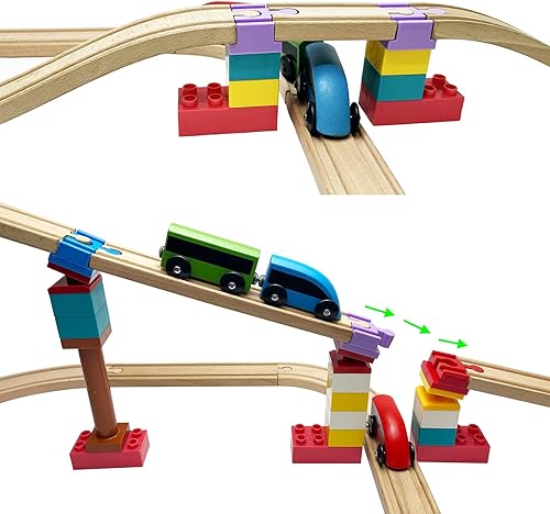 Miniatura 3 de Accesorios de madera para riel de tren, 20 piezas de conectores de madera para riel, compatibles con todas las principales marcas de tren de madera,