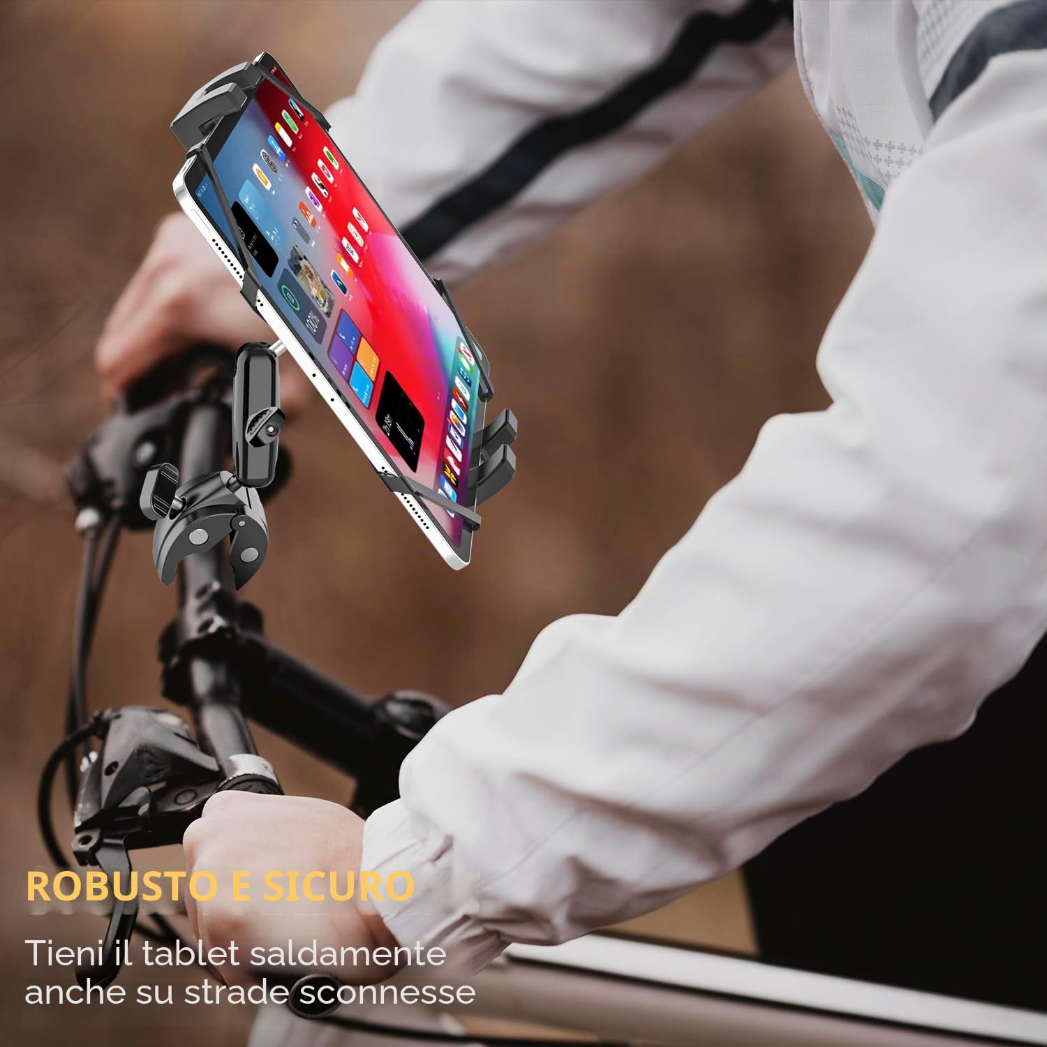 Porta Tablet Manubrio Regolabile [Forte Stabilità e Durata] Supporto Tablet per Passeggino Bicicletta Scooter Barca, Morsetto Tubo Palo Asta per iPad Mini Air Pro, Kindle, Galaxy, Cellulare, 4-13"