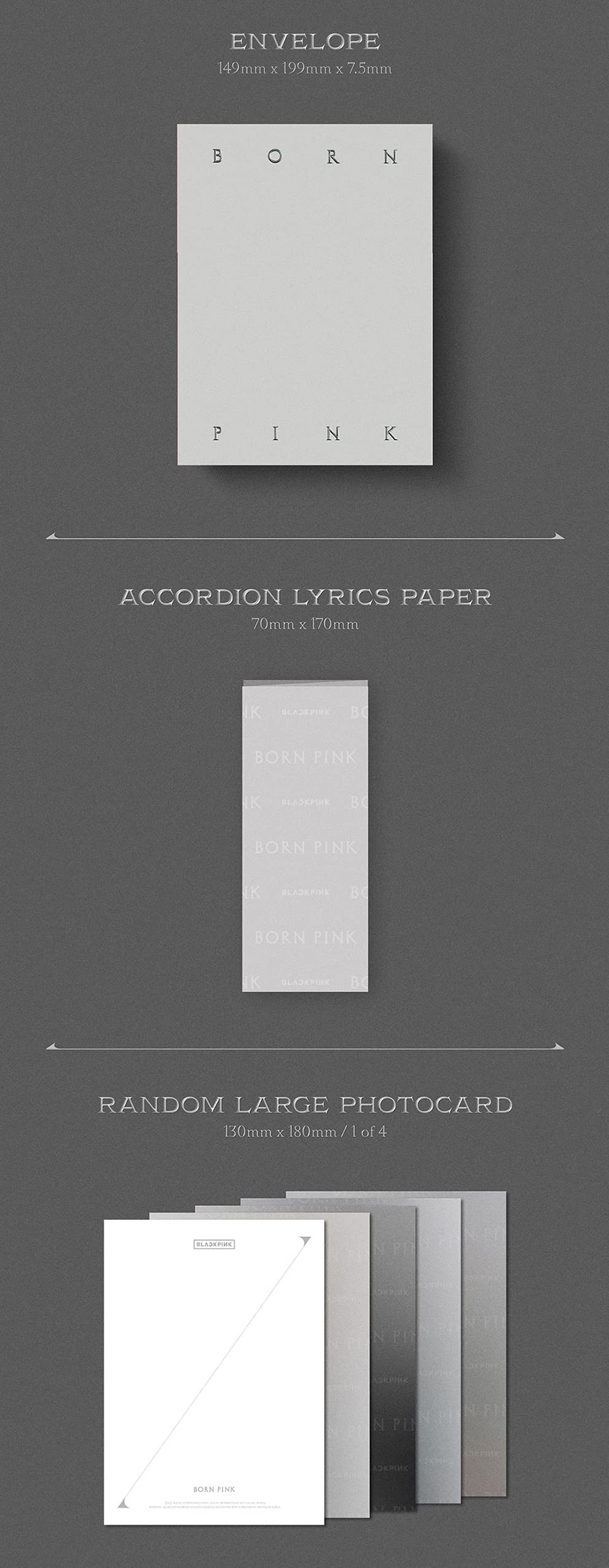 BLACKPINK - [BORN PINK BOX SET ver.] (GRAY Version) 2nd Album CD+Photobook+Envelope+Lyrics Paper+Large Photocard+Postcard+Instant Films+Selfie Photocard+(Extra BLACKPINK 5 Photocards+Pocket Mirror)