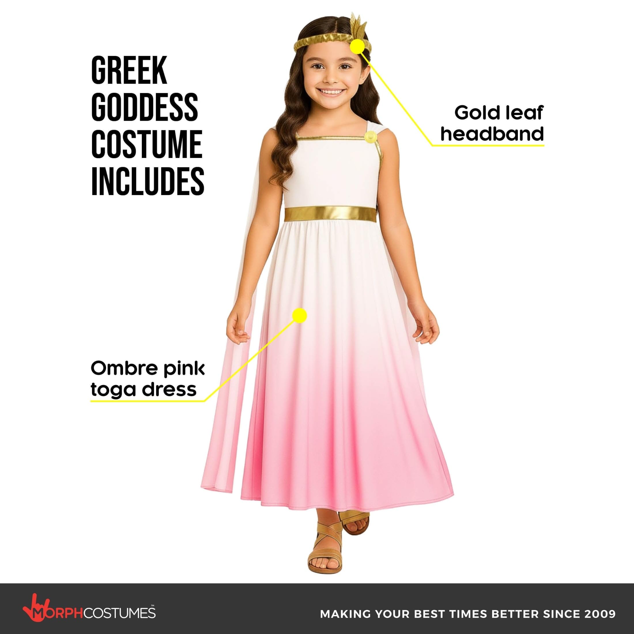 Morph Pink Greek Goddess Costume Girls, Greek Goddess Halloween Costumes for Girls Ombre Toga Costume Kids 4-6 Years - Image 2